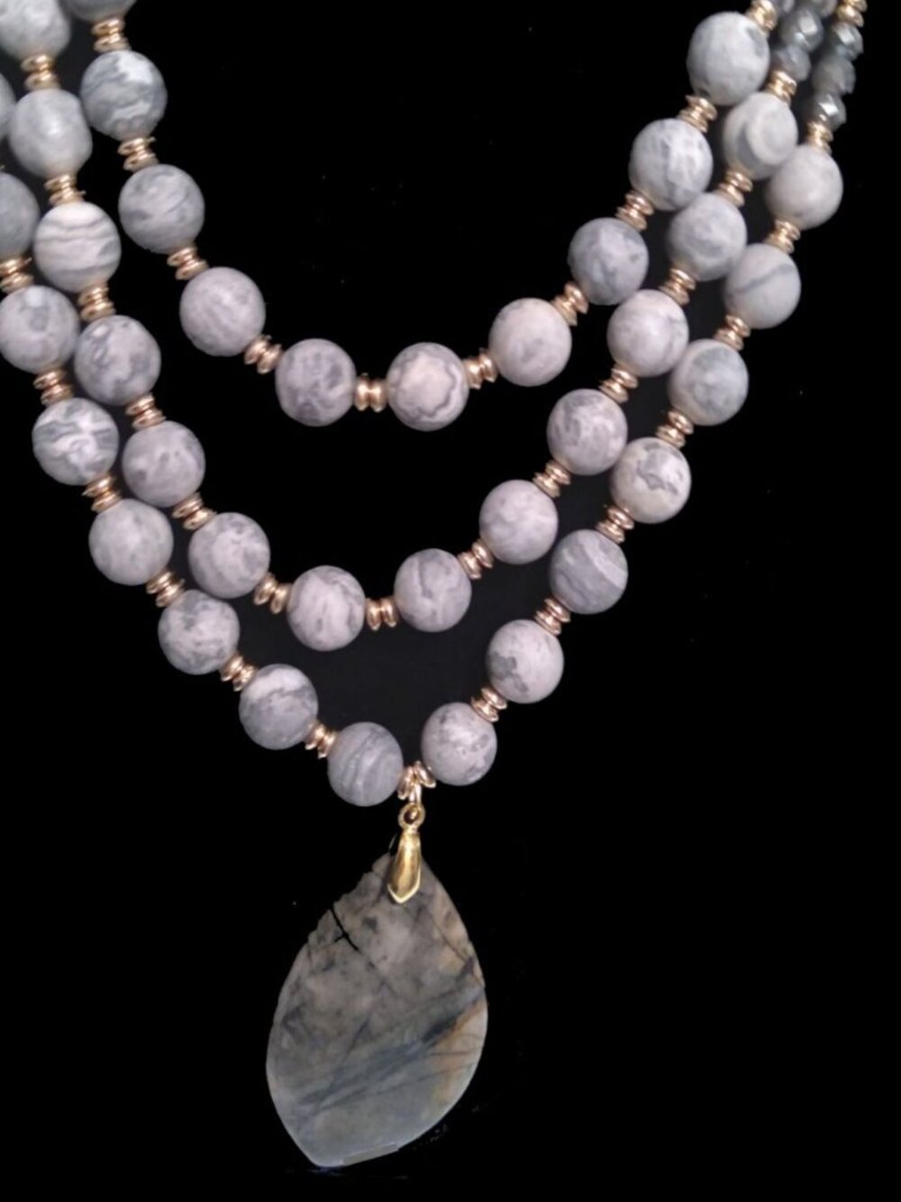 Handcrafted Crazy Lace Multiline Beaded Picasso Jasper Pendant Necklace
